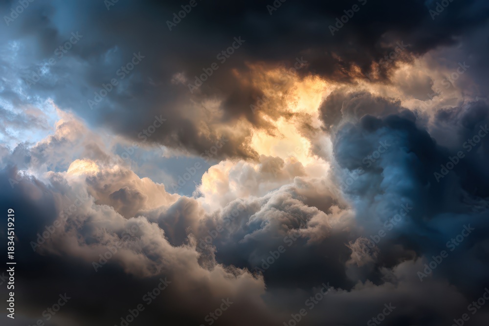 Fototapeta premium Dramatic Thunderstorm Sky. Captivating Abstract Background Showcasing Dark Clouds and Ominous Lighting
