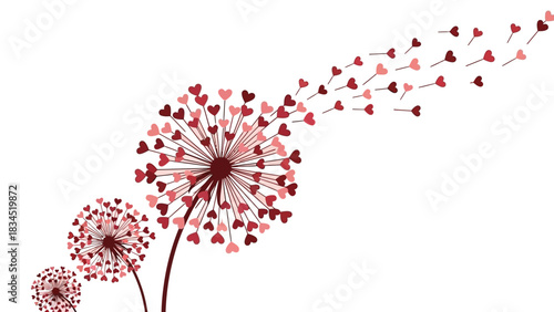 Dandelions transform into hearts blowing in the wind, symbolizing love spreading.