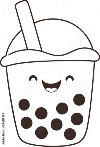 Bubble tea cup kawaii hand drawing illustration