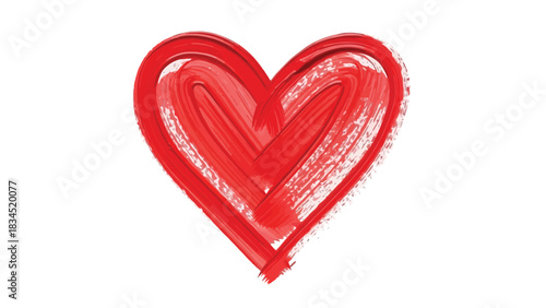 A vibrant red heart shape is painted with visible brushstrokes on a clean white background, symbolizing love and affection.