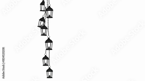Lantern chain on white, illuminating space and providing subtle accent lighting. Elegant lantern chain adds sophisticated touch to any interior design concept,