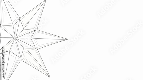 Geometric star illustration with crisp lines on white background, abstract representation of celestial body or celebratory symbol. Ideal for modern design, holiday themes, or minimalist art.