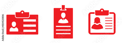 id card icon set, employee badge identification, business identity design, profile document vector illustration, corporate access pass, black and white style 