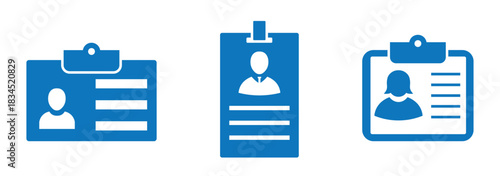 ID card and badge line icons set, lanyard, name tag, access pass, security, and corporate identity symbols vector.