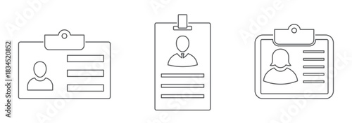 ID card and badge line icons set, lanyard, name tag, access pass, security, and corporate identity symbols vector.