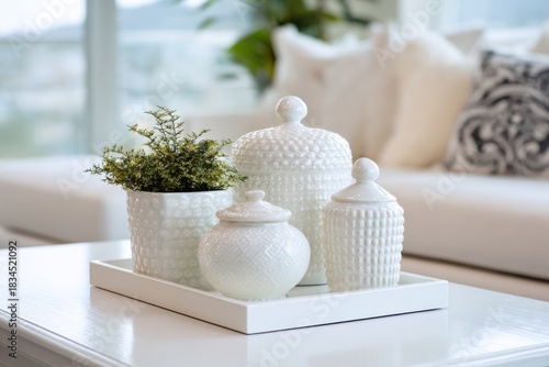 Elegant White Ceramic Decor on Tray