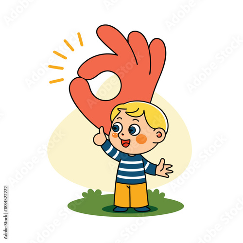 Cartoon Kid Approved Gesture Positive Feedback Concept Illustration
