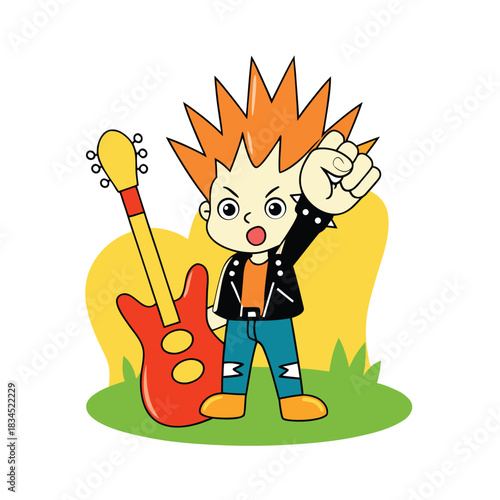Cartoon Rocker With Guitar Excites A Crowd, Music Performance