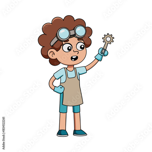 Child with goggles holding gear