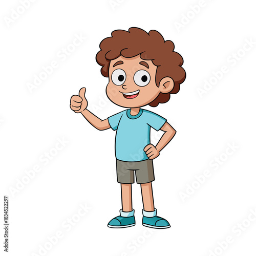 Happy Kid Cartoon Illustration Thumbs Up Positive Gesture