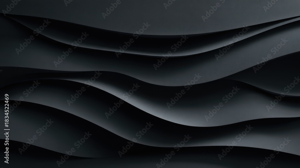 Fototapeta premium Elegant 3D Black Surface. Undulating Abstract Wallpaper with Ripple Effect and Ample Copy Space