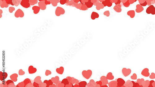 A decorative border of scattered red and pink heart shapes frames a blank white space, creating a romantic or celebratory background.
