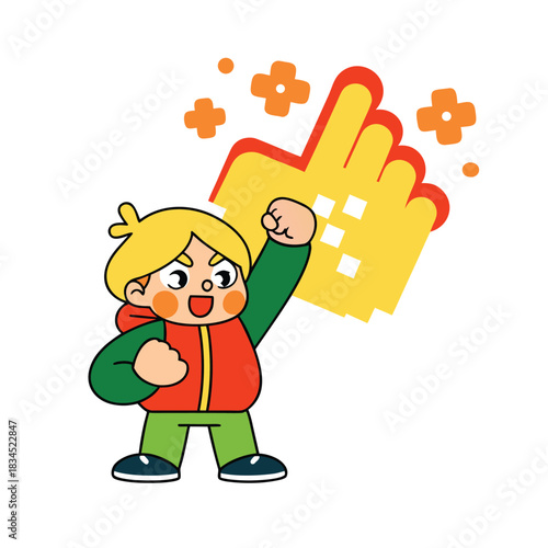 Excited Kid Celebrating Success With Hand Gesture Cartoon