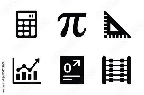 Collection of math and science icons for education and learning