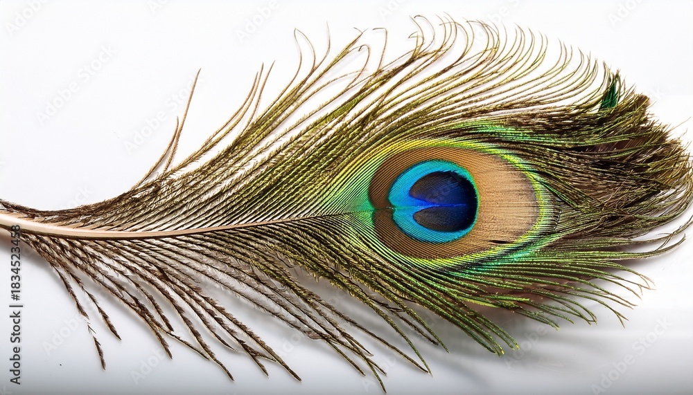 Fototapeta premium majestic peacock feather isolated on a white background for design layouts
