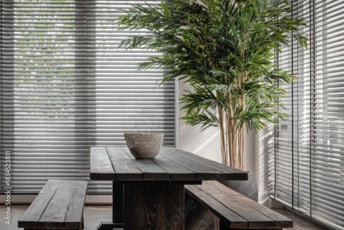 Cozy Modern Interior with Rustic Dining Table