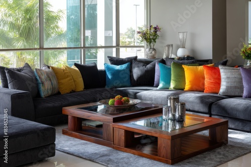 Contemporary Living Room with Colorful Cushions