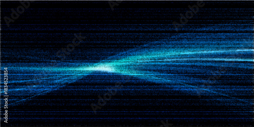 Dark backdrop with a light blue binary code motion pattern, giving a digital technology wallpaper design with a glowing line ray texture