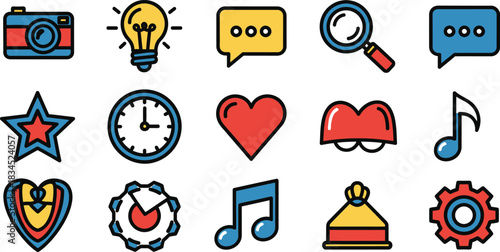 Hand drawn colorful icon set collection illustration