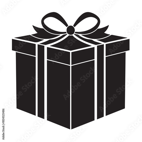 Gift box silhouette, festive present icon, celebration ribbon package vector, holiday surprise illustration