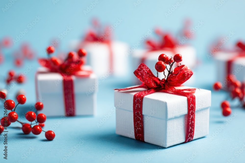 Obraz premium Holiday Gift Boxes with Red Accents