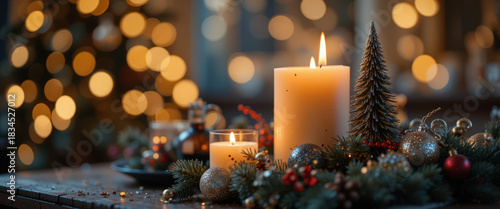 Festive candle arrangement cozy living room holiday decor warm atmosphere close-up view christmas spirit