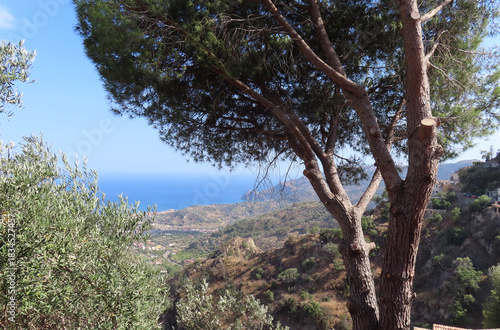 View of the Mediterranean Sea from the slopes of Mount Etna, Sicily, Italy