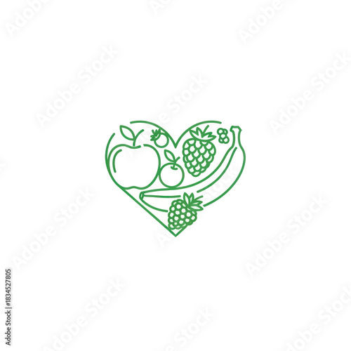 Heart Shape Filled With Healthy Fruits and Berries Illustration.
