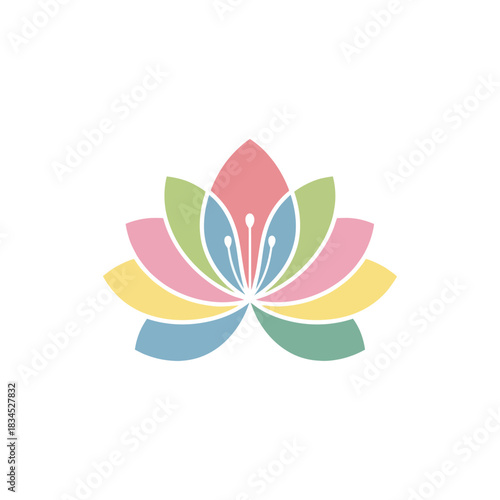 Colorful stylized lotus flower icon with pastel petals.