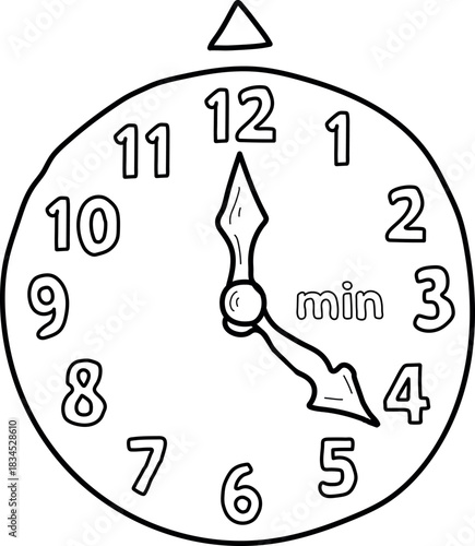Illustration of a Clock Face with Hour and Minute Hands Showing Time in a Simple and Educational Way a Black and White Design Suitable for Children Learning to Tell Time