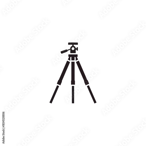 Black and white illustration of a camera tripod, simple and clean design.
