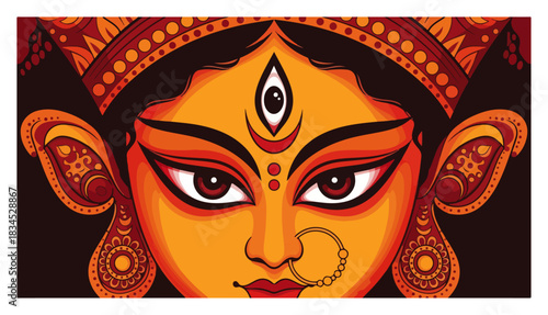 Powerful face of Hindu Goddess Durga. Vector illustration for Navaratri and Durga Puja festival.