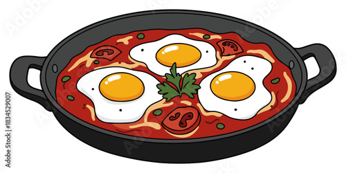 Shakshuka Eggs in Tomato Skillet Traditional Middle Eastern Dish