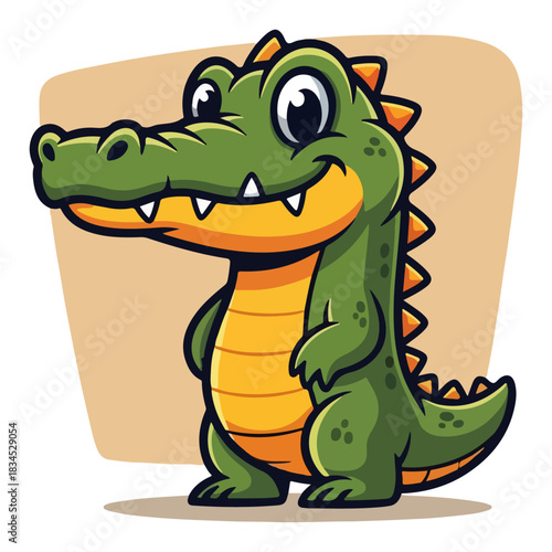 Cute cartoon alligator character. Adorable and friendly crocodile mascot vector illustration for kids.