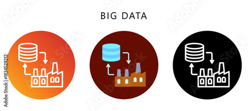 Big Data Icon Button, Black, Gradient, Rounded Mini Illustration Relate To Industry 4-0. Use For Modern Concept, Ui, Ux Web And App Development.