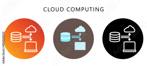Cloud Computing Icon Button, Black, Gradient, Rounded Mini Illustration Relate To Industry 4-0. Use For Modern Concept, Ui, Ux Web And App Development.