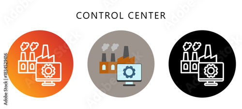 Control Center Icon Button, Black, Gradient, Rounded Mini Illustration Relate To Industry 4-0. Use For Modern Concept, Ui, Ux Web And App Development.