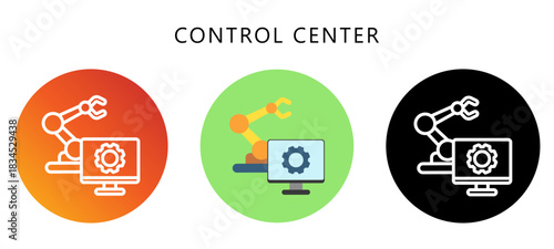 Control Center Icon Button, Black, Gradient, Rounded Mini Illustration Relate To Industry 4-0. Use For Modern Concept, Ui, Ux Web And App Development.