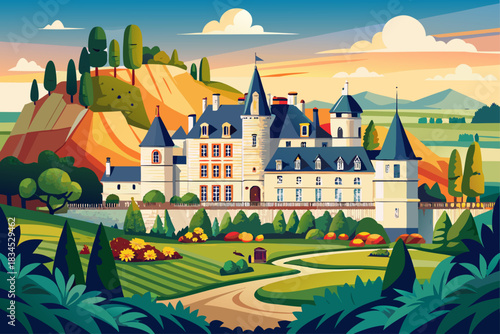 The romantic Château de Brisac in the Loire Valley, a French icon surrounded by lush landscapes, historic architecture, a cultural heritage site and a popular travel destination in France.
