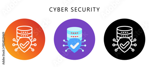 Cyber Security Icon Button, Black, Gradient, Rounded Mini Illustration Relate To Industry 4-0. Use For Modern Concept, Ui, Ux Web And App Development.