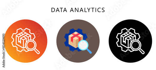 Data Analytics Icon Button, Black, Gradient, Rounded Mini Illustration Relate To Industry 4-0. Use For Modern Concept, Ui, Ux Web And App Development.