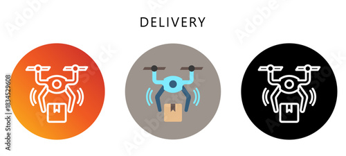 Delivery Icon Button, Black, Gradient, Rounded Mini Illustration Relate To Industry 4-0. Use For Modern Concept, Ui, Ux Web And App Development.