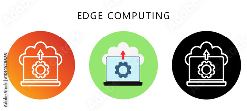 Edge Computing Icon Button, Black, Gradient, Rounded Mini Illustration Relate To Industry 4-0. Use For Modern Concept, Ui, Ux Web And App Development.