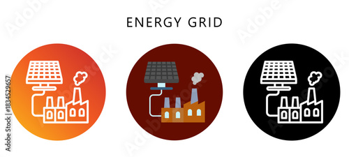 Energy Grid Icon Button, Black, Gradient, Rounded Mini Illustration Relate To Industry 4-0. Use For Modern Concept, Ui, Ux Web And App Development.