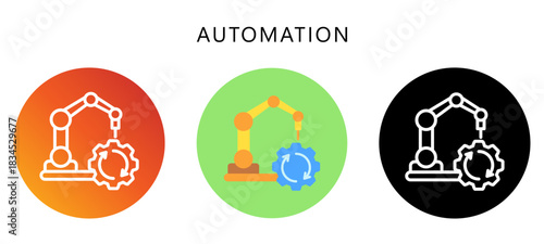 Automation Icon Button, Black, Gradient, Rounded Mini Illustration Relate To Industry 4-0. Use For Modern Concept, Ui, Ux Web And App Development.