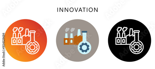 Innovation Icon Button, Black, Gradient, Rounded Mini Illustration Relate To Industry 4-0. Use For Modern Concept, Ui, Ux Web And App Development.