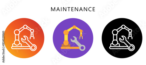 Maintenance Icon Button, Black, Gradient, Rounded Mini Illustration Relate To Industry 4-0. Use For Modern Concept, Ui, Ux Web And App Development.