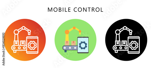 Mobile Control Icon Button, Black, Gradient, Rounded Mini Illustration Relate To Industry 4-0. Use For Modern Concept, Ui, Ux Web And App Development.