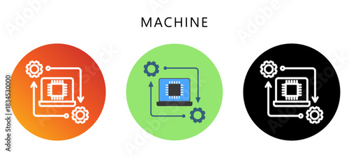 Machine Icon Button, Black, Gradient, Rounded Mini Illustration Relate To Industry 4-0. Use For Modern Concept, Ui, Ux Web And App Development.