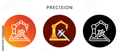 Precision Icon Button, Black, Gradient, Rounded Mini Illustration Relate To Industry 4-0. Use For Modern Concept, Ui, Ux Web And App Development.